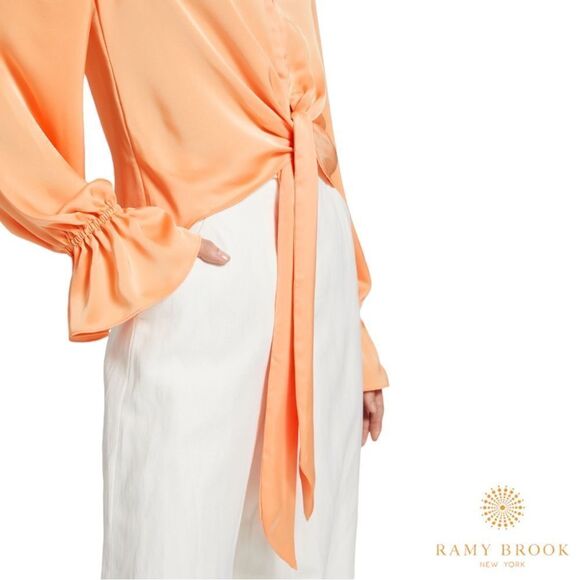 Ramy Brook **NWT** Carter Satin Self-Tie Blouse in Peach - Picture 4 of 8